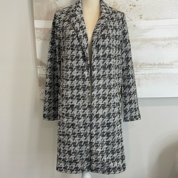 NWT SZ SMALL MelloDay soft knit tweed  oversized long blazer houndstooth - Picture 1 of 8